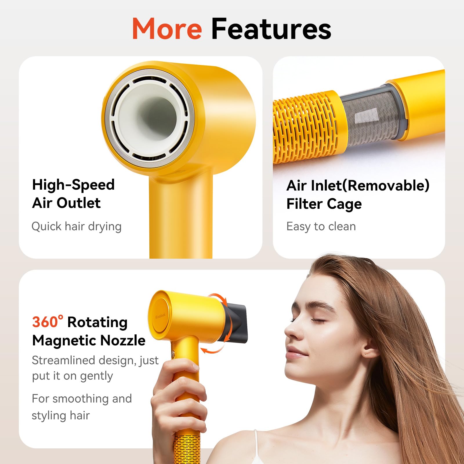 O0-UIXS-Q1B9 Rizzdeek 110,000 RPM High-Speed Hair Dryer: 500M Negative Ions for Frizz-Free Shine - Image 9