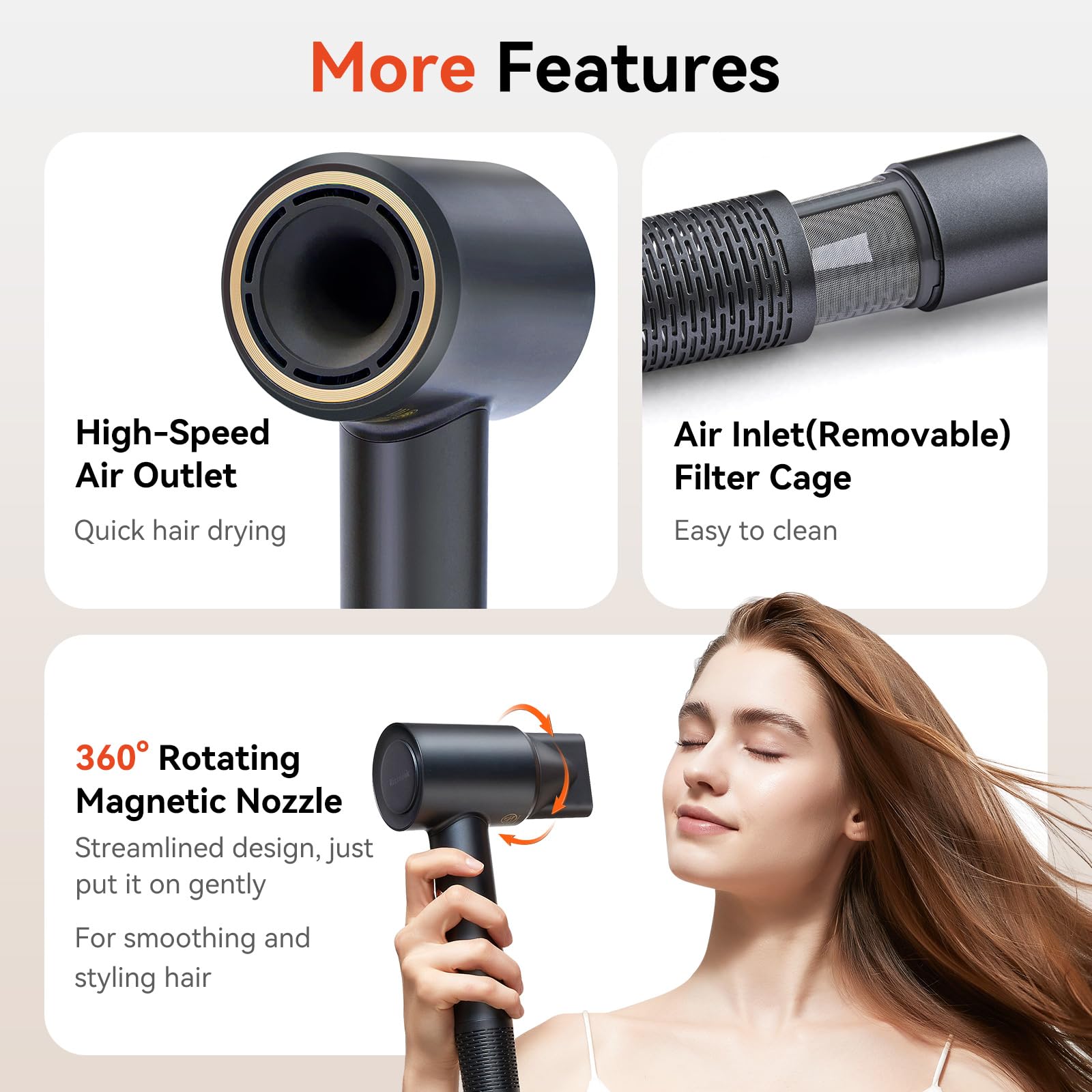 OB-WQT9-WCJ0 Rizzdeek 500M Negative Ion Hair Dryer - 110,000 RPM High-Speed Brushless Motor - Image 9