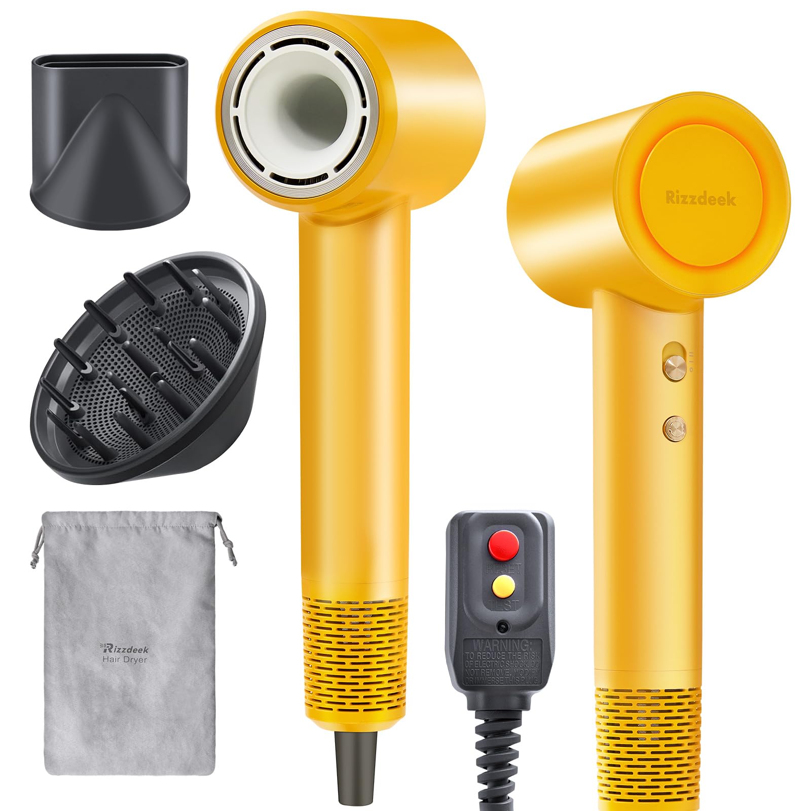 rizzdeek lightweight hair dryer, high speed 160,000 rpm 500m negative ions brushless blow dryer for frizz free shine, fast drying intelligent thermo control, quiet travel dryer with magnetic nozzle rizzdeek lightweight hair dryer, high speed 160,000 rpm 500m negative ions brushless blow dryer for frizz free shine, fast drying intelligent thermo control, quiet travel dryer with magnetic nozzle
