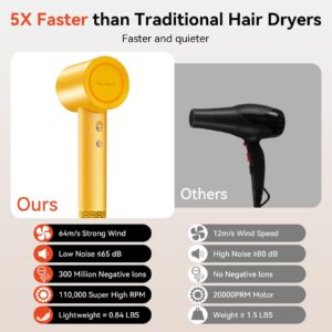 rizzdeek lightweight hair dryer, high speed 160,000 rpm 500m negative ions brushless blow dryer for frizz free shine, fast drying intelligent thermo control, quiet travel dryer with magnetic nozzle
