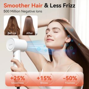 rizzdeek fast drying hair dryer, up 160,000 rpm high speed 500m negative ions brushless blow dryer for shine & frizz free hair, intelligent thermo control, lightweight quiet dryer with nozzle