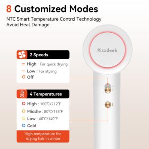 rizzdeek fast drying hair dryer, up 160,000 rpm high speed 500m negative ions brushless blow dryer for shine & frizz free hair, intelligent thermo control, lightweight quiet dryer with nozzle