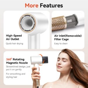 rizzdeek fast drying hair dryer, up 160,000 rpm high speed 500m negative ions brushless blow dryer for shine & frizz free hair, intelligent thermo control, lightweight quiet dryer with nozzle